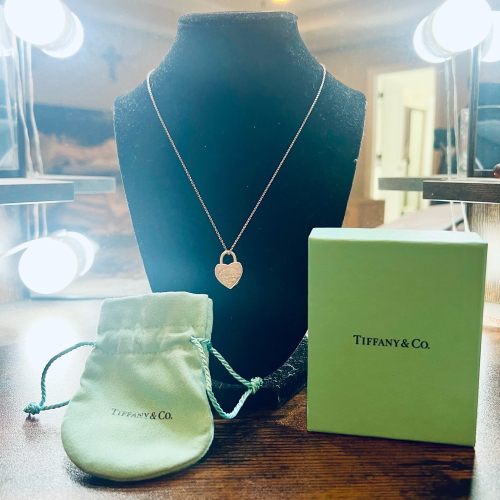 Authentic Tiffany & Co. Silver Heart Padlock Charm Necklace